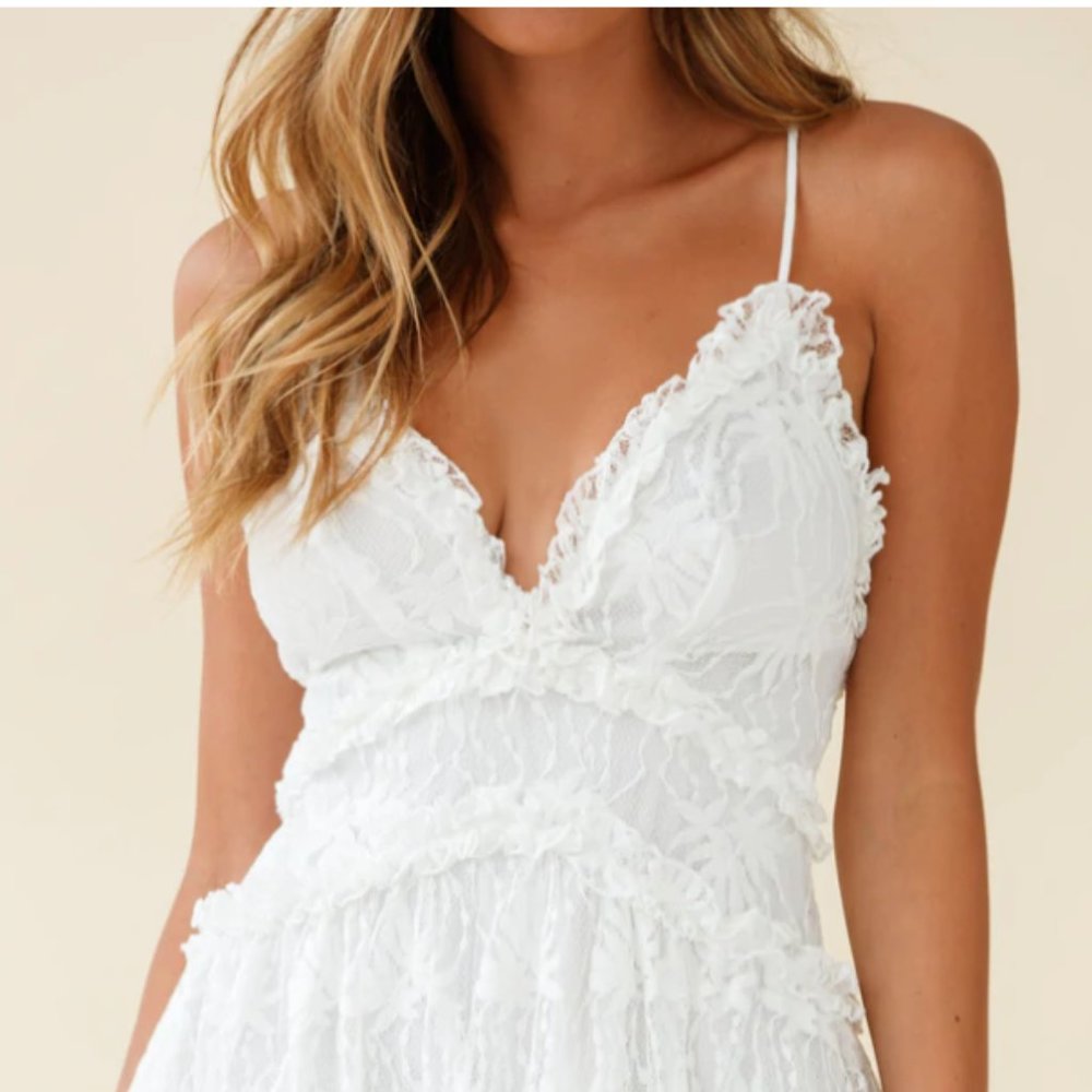 Low Back Cami Strap Dress Floral Lace White